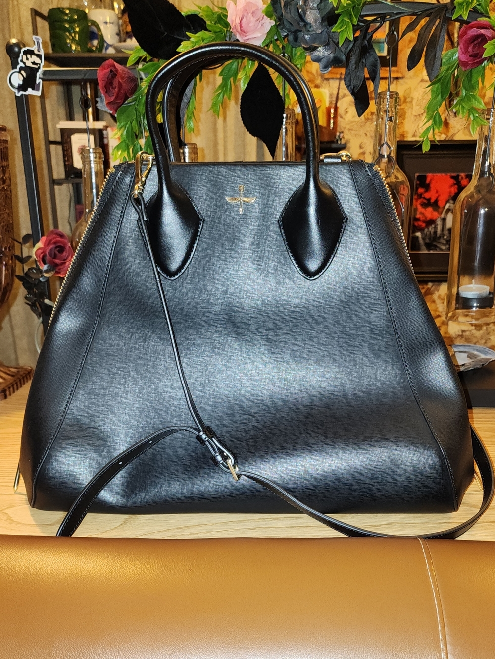 Pour La Victoire Black Leather Triangle Tote